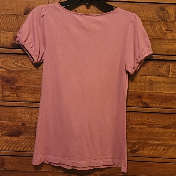 LOFT Mauve Pink Scoop Neck Floral Trim Tee - Picture 4 of 4